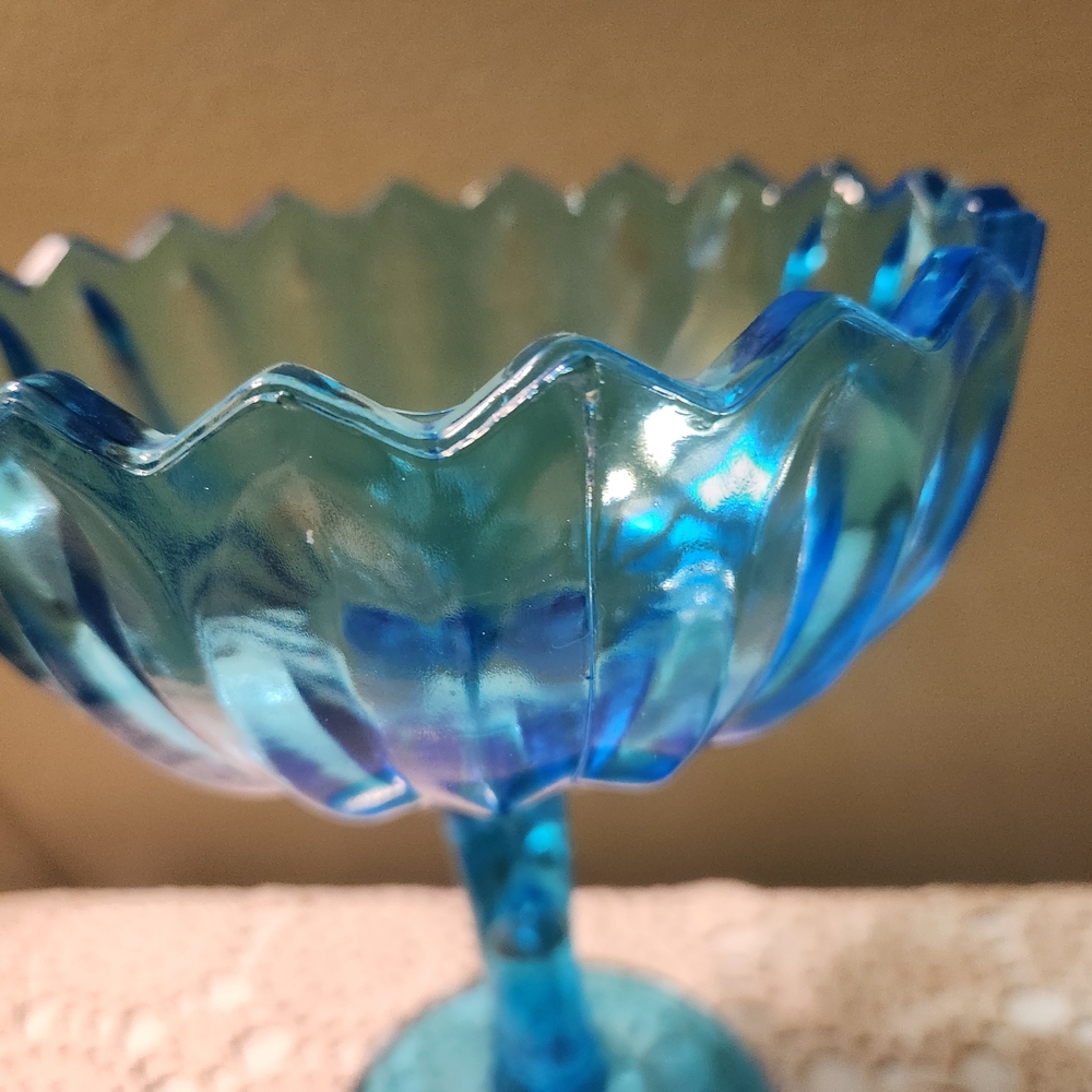 Indiana Glass Aqua Blue Footed Lotus Compote / Candy Dish - Picture 10 of 16